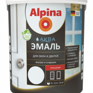 Alpina АКВА Эмаль для окон и дверей глянц. 0,9л / 1,10кг